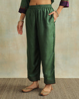 Pratha Green Straight-Fit Cotton Silk Pant With Soof Hand Embroidery