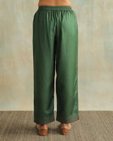 Pratha Green Straight-Fit Cotton Silk Pant With Soof Hand Embroidery