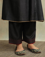 Pratha Black Straight-Fit Cotton Silk Pant With Soof Hand Embroidery