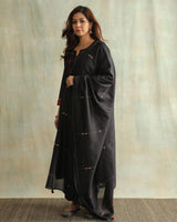 Pratha Black Flared Cotton-Silk Kurta With Soof Hand Embroidery