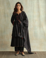 Pratha Black Chanderi Dupatta With Soof Hand Embroidery