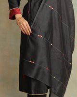 Pratha Black Chanderi Dupatta With Soof Hand Embroidery
