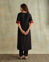Pratha Black Round-Neck Cotton-Silk Kurta With Soof Hand Embroidery