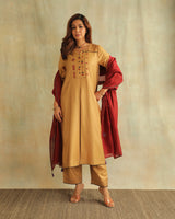 Pratha Badami Flared Cotton-Silk Kurta With Soof Hand Embroidery