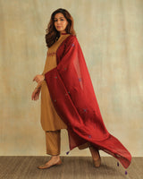 Pratha Badami A-Line Cotton-Silk Kurta With Soof Hand Embroidery