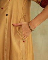 Pratha Badami Round-Neck Cotton-Silk Kurta With Soof Hand Embroidery
