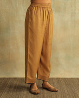 Pratha Badami Straight-Fit Cotton Silk Pant With Soof Hand Embroidery