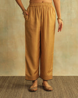 Pratha Badami Straight-Fit Cotton Silk Pant With Soof Hand Embroidery