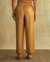 Pratha Badami Straight-Fit Cotton Silk Pant With Soof Hand Embroidery