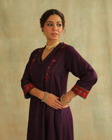 Pratha Jamuni V-Neck Cotton-Silk Kurta With Soof Hand Embroidery