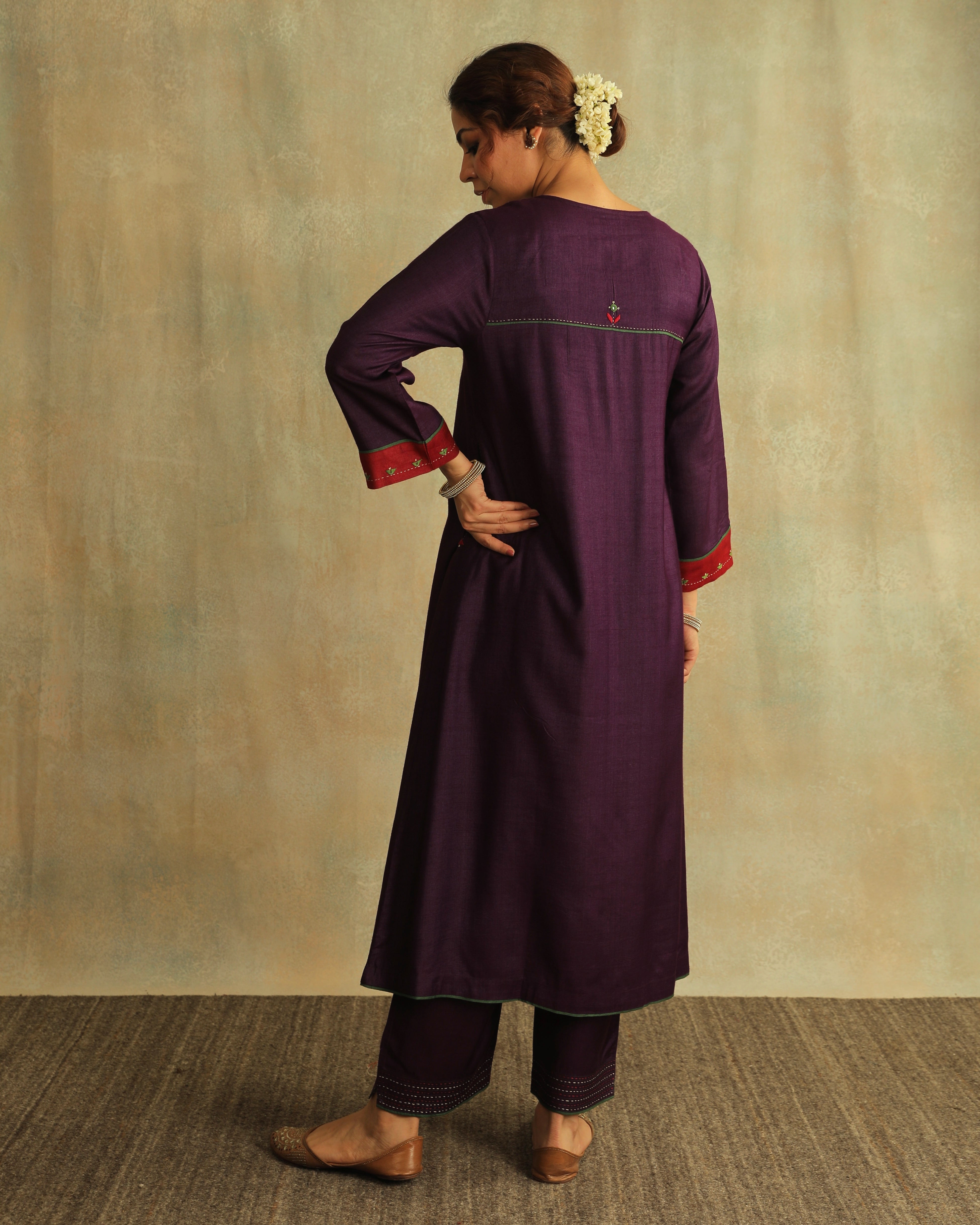 Pratha Jamuni Flared Cotton-Silk Kurta With Soof Hand Embroidery