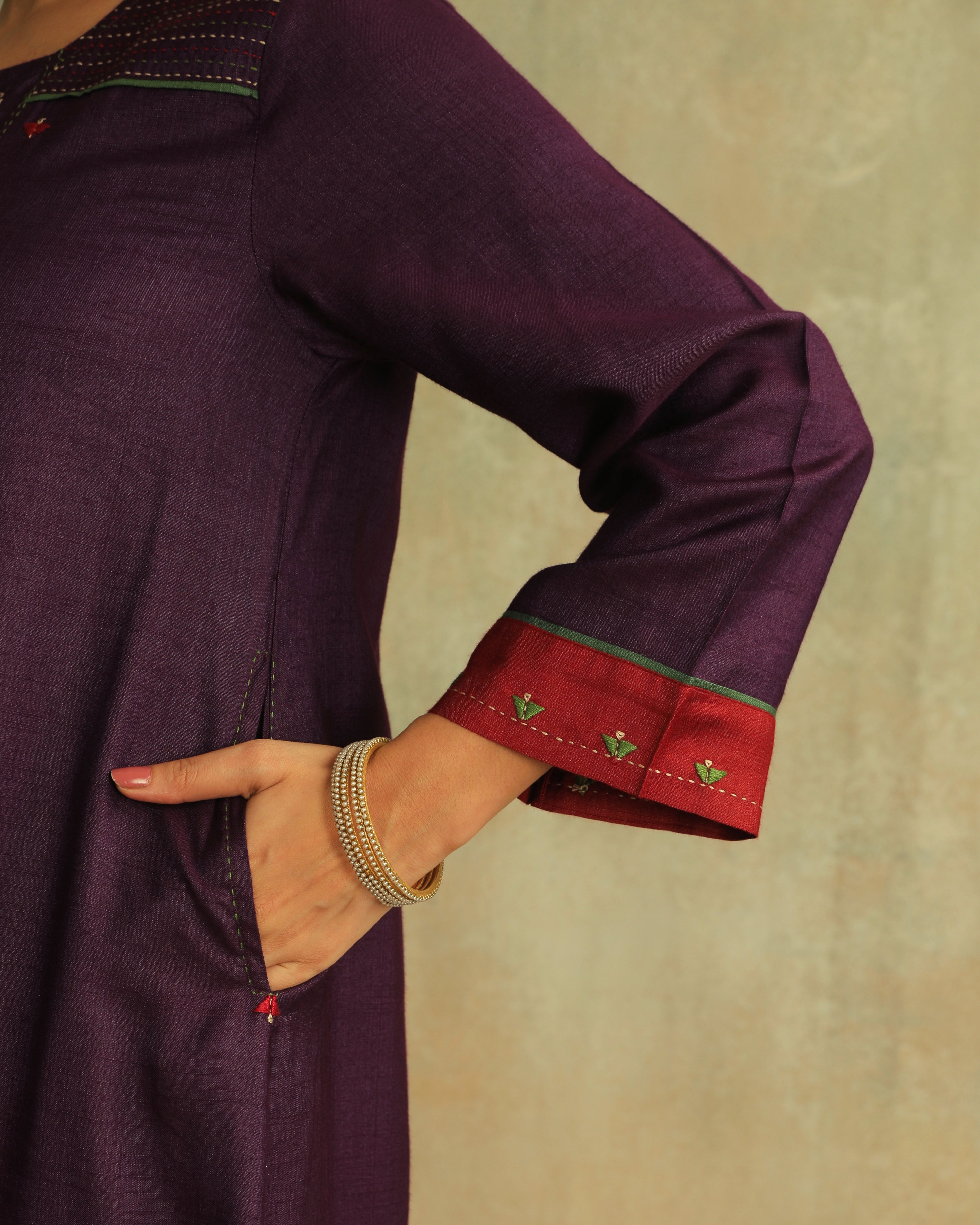 Pratha Jamuni Flared Cotton-Silk Kurta With Soof Hand Embroidery