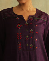 Pratha Jamuni Flared Cotton-Silk Kurta With Soof Hand Embroidery