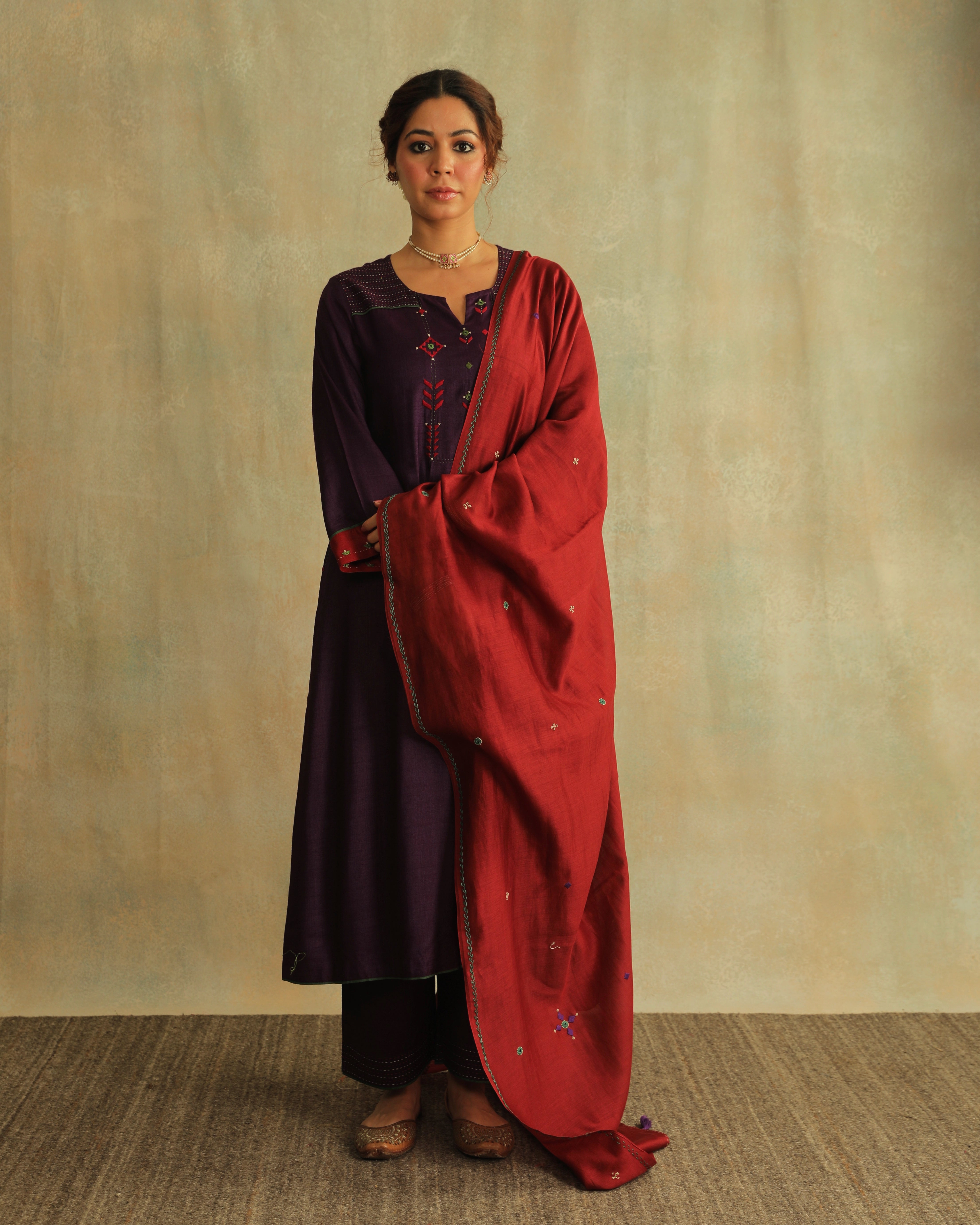 Pratha Jamuni Flared Cotton-Silk Kurta With Soof Hand Embroidery