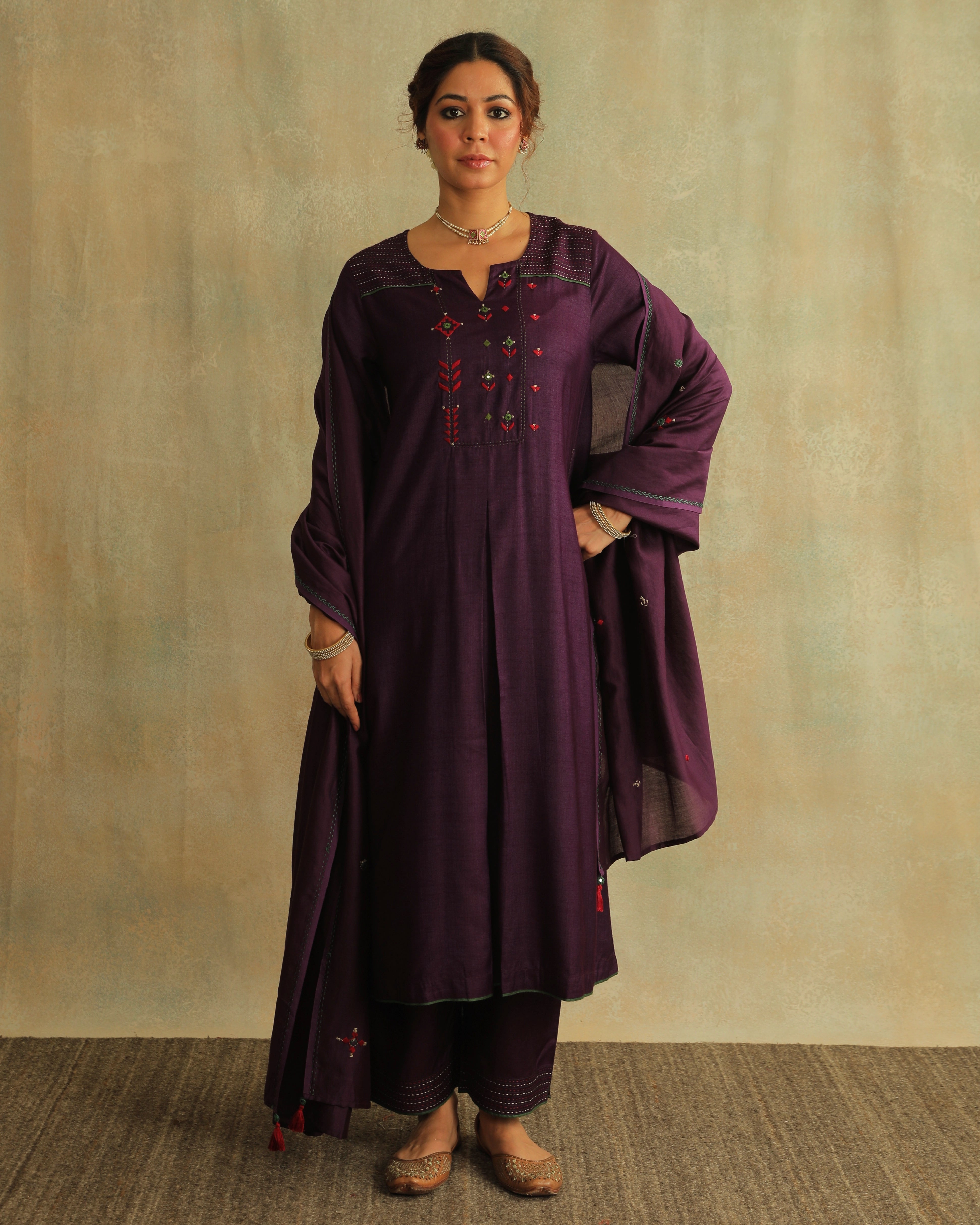 Pratha Jamuni Flared Cotton-Silk Kurta With Soof Hand Embroidery