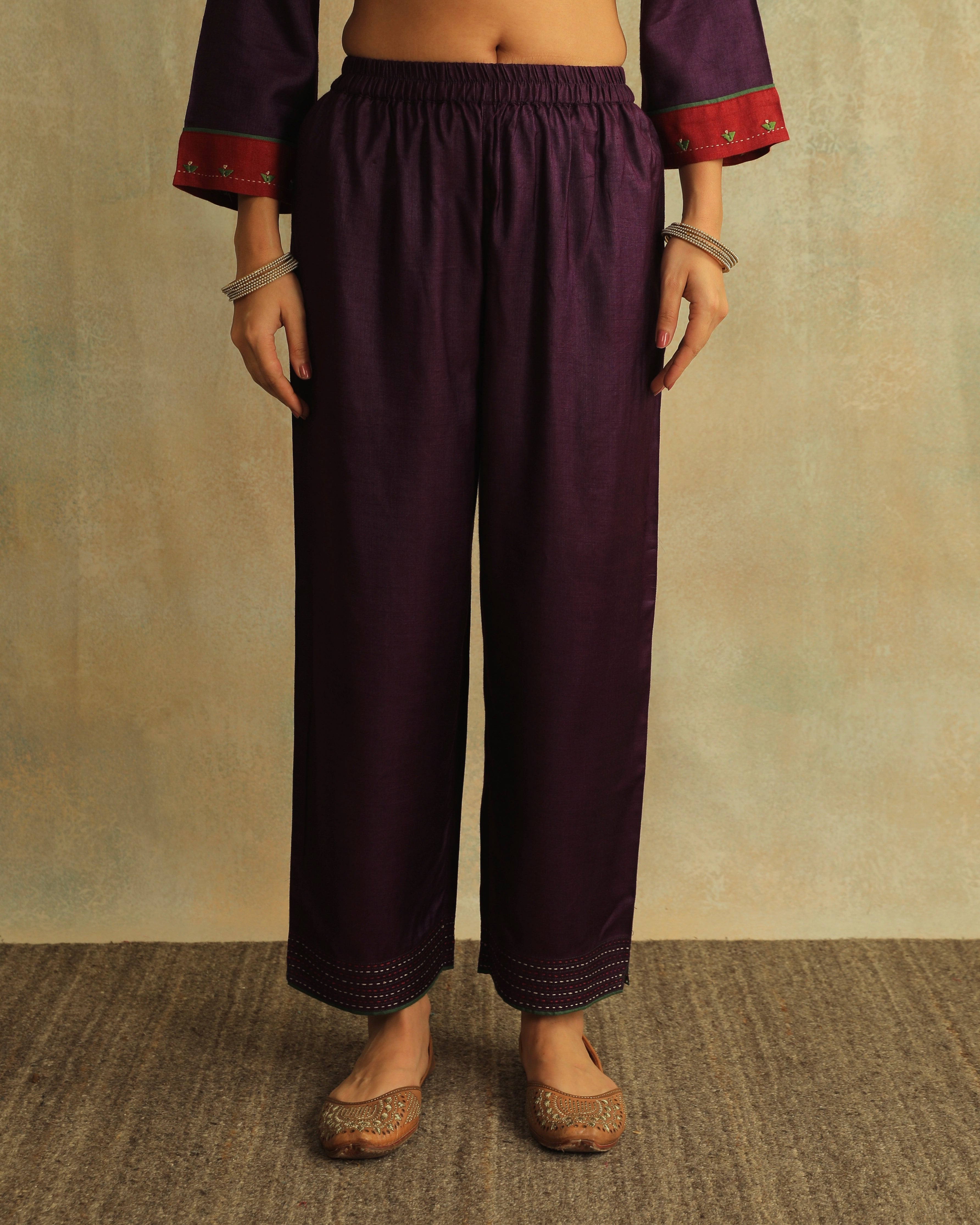 Pratha Jamuni Straight-Fit Cotton Silk Pant With Soof Hand Embroidery