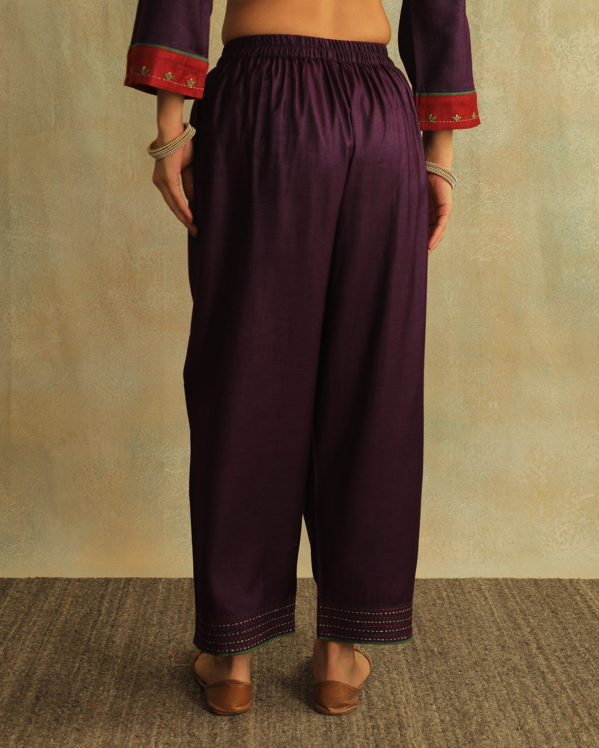 Pratha Jamuni Straight-Fit Cotton Silk Pant With Soof Hand Embroidery