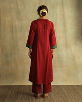 Pratha Maroom V-Neck Cotton-Silk Kurta With Soof Hand Embroidery