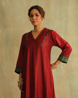 Pratha Maroom V-Neck Cotton-Silk Kurta With Soof Hand Embroidery