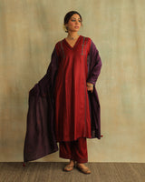 Pratha Maroom V-Neck Cotton-Silk Kurta With Soof Hand Embroidery