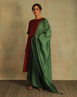 Pratha Maroon Round-Neck Cotton-Silk Kurta With Soof Hand Embroidery