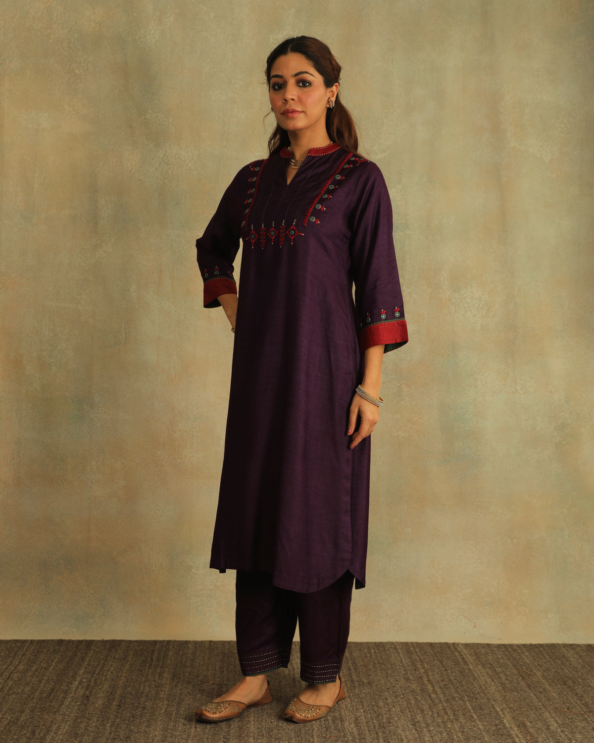 Pratha Jamuni  A-Line Cotton-Silk Kurta With Soof Hand Embroidery