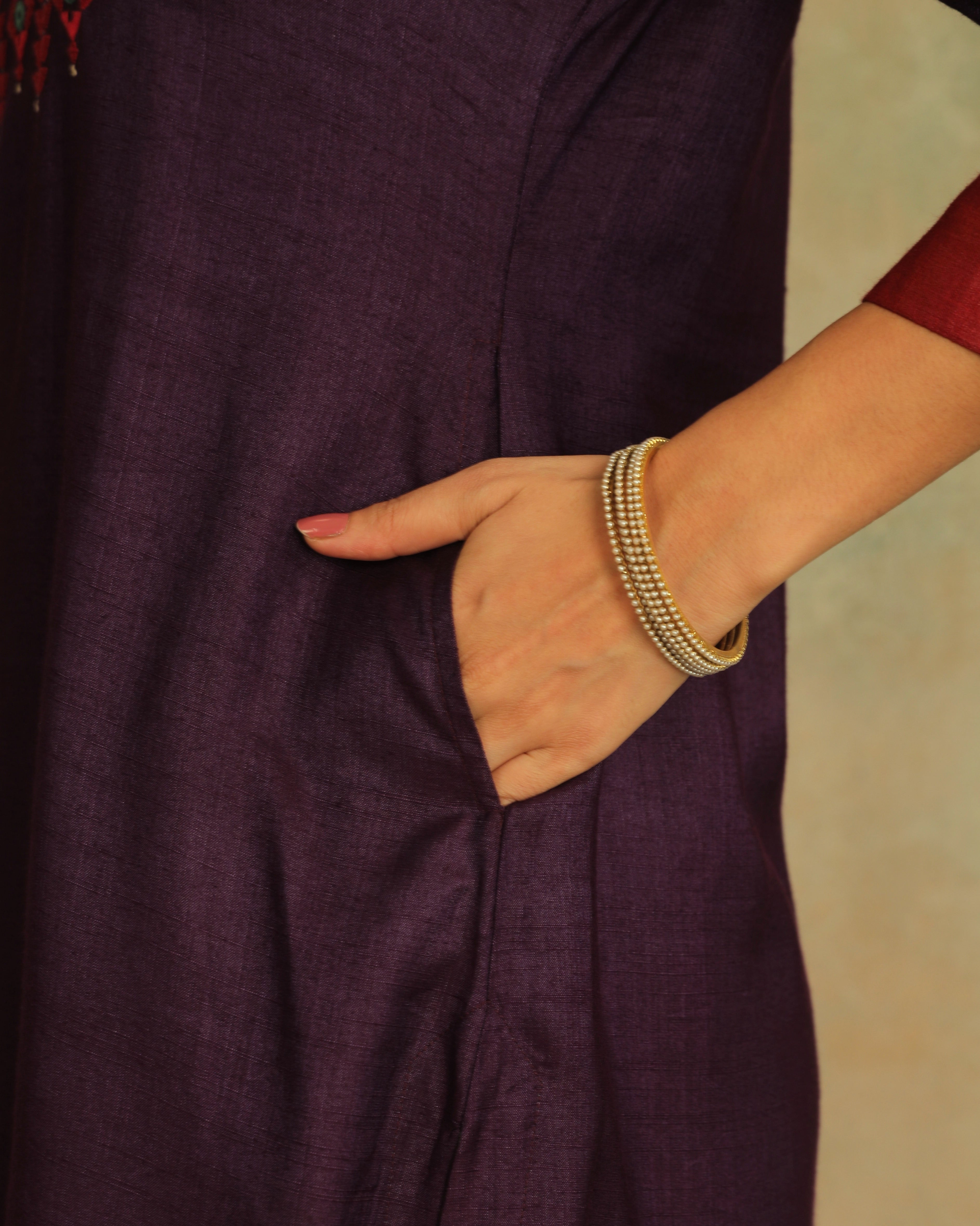 Pratha Jamuni  A-Line Cotton-Silk Kurta With Soof Hand Embroidery