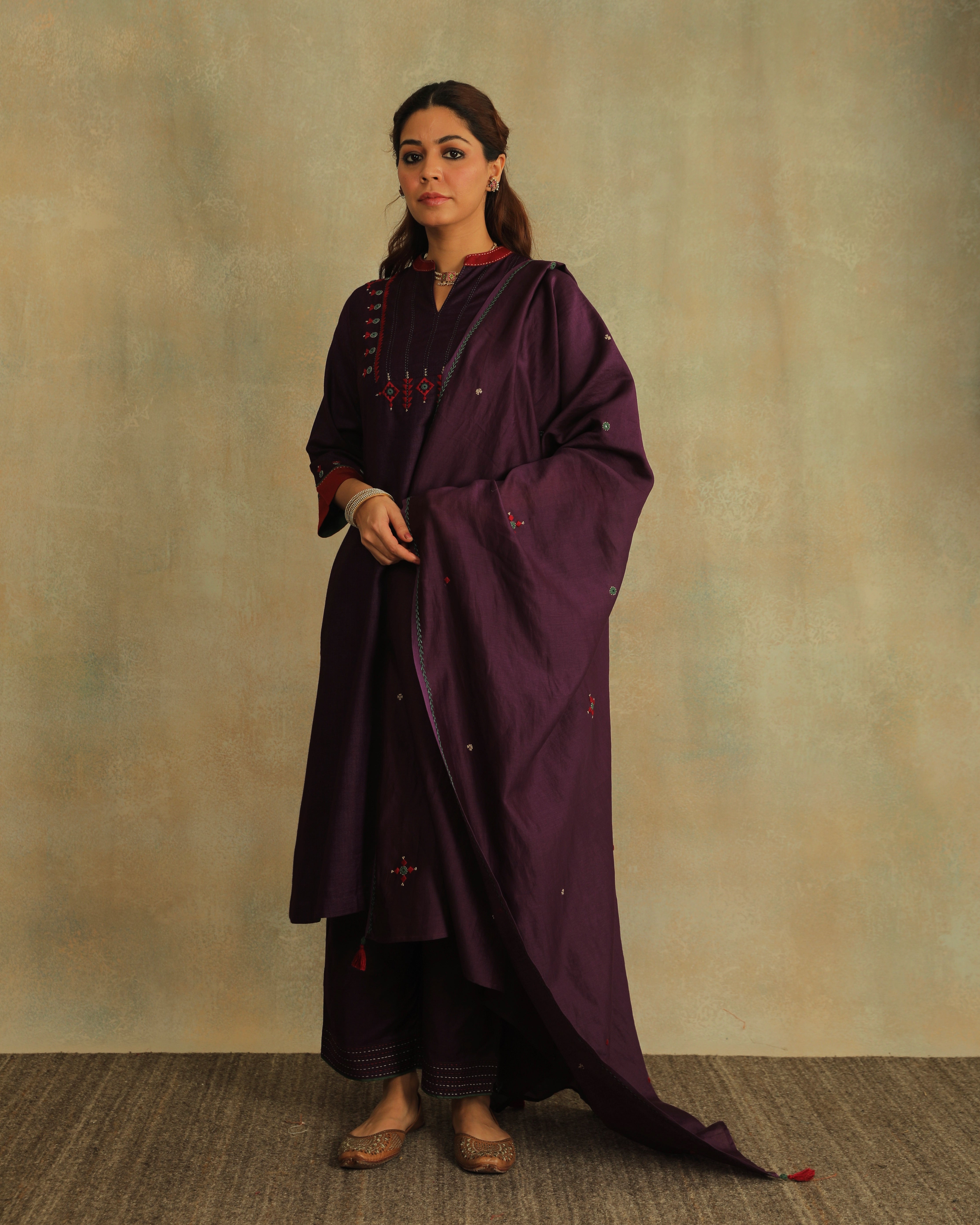 Pratha Jamuni  A-Line Cotton-Silk Kurta With Soof Hand Embroidery