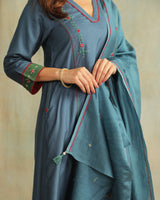 Pratha Blue Chanderi Dupatta With Soof Hand Embroidery