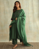 Pratha Green Chanderi Dupatta With Soof Hand Embroidery