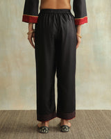 Pratha Black Straight-Fit Cotton Silk Pant With Soof Hand Embroidery