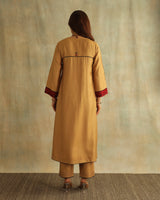 Pratha Badami Flared Cotton-Silk Kurta With Soof Hand Embroidery