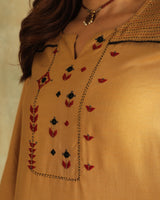 Pratha Badami Flared Cotton-Silk Kurta With Soof Hand Embroidery