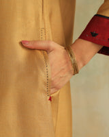 Pratha Badami Flared Cotton-Silk Kurta With Soof Hand Embroidery