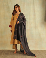 Pratha Badami Flared Cotton-Silk Kurta With Soof Hand Embroidery