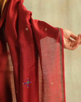 Pratha Maroon Chanderi Dupatta With Soof Hand Embroidery