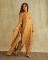 Pratha Badami A-Line Cotton-Silk Kurta With Soof Hand Embroidery