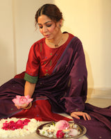 Pratha Maroon Round-Neck Cotton-Silk Kurta With Soof Hand Embroidery