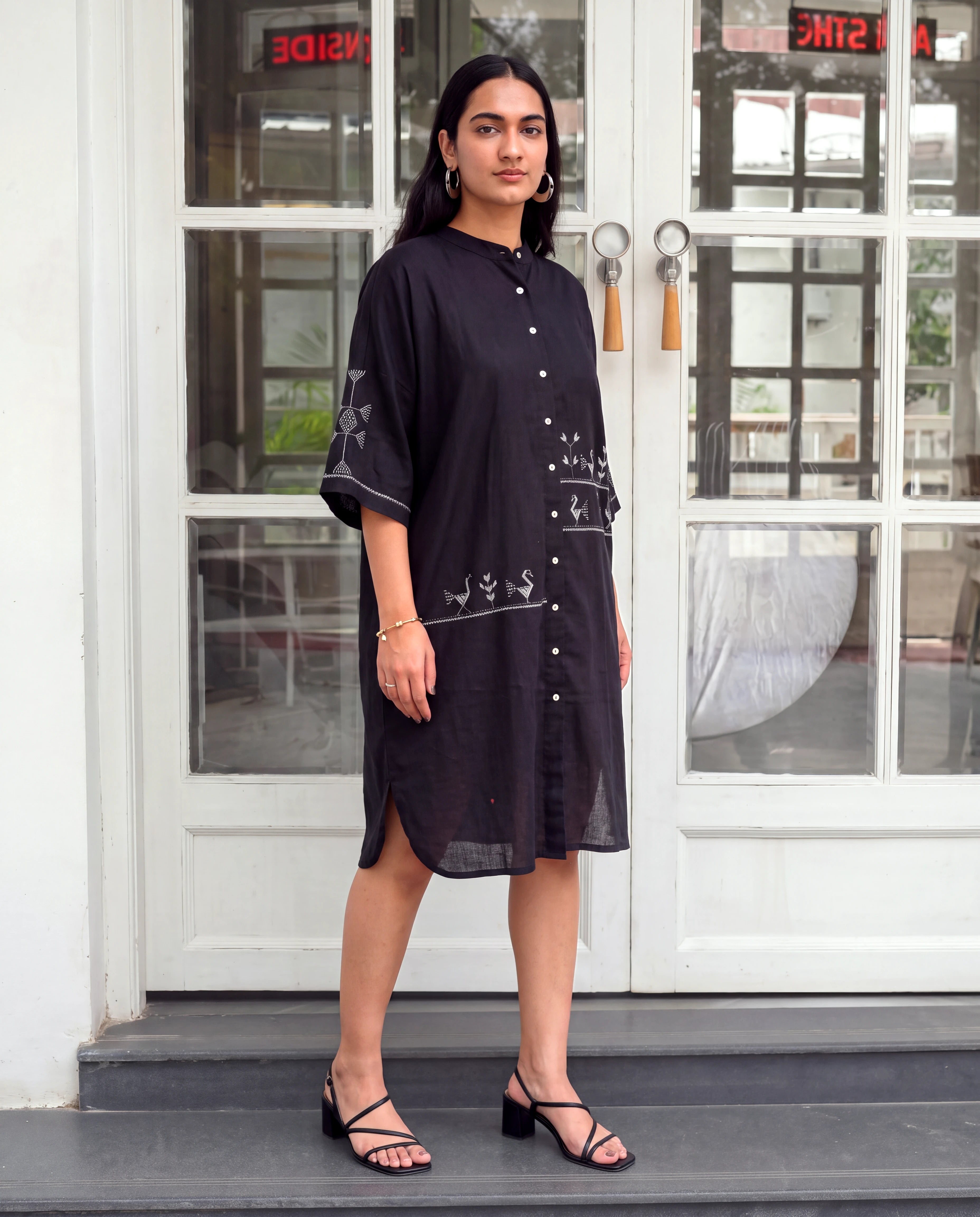 Bagh Cotton Half Sleeve Black Hand Embroidered Dress