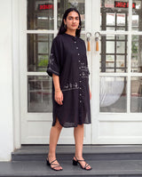 Bagh Cotton Half Sleeve Black Hand Embroidered Dress