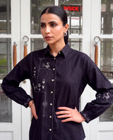 Bagh Cotton Full Sleeve Black Hand Embroidered Top