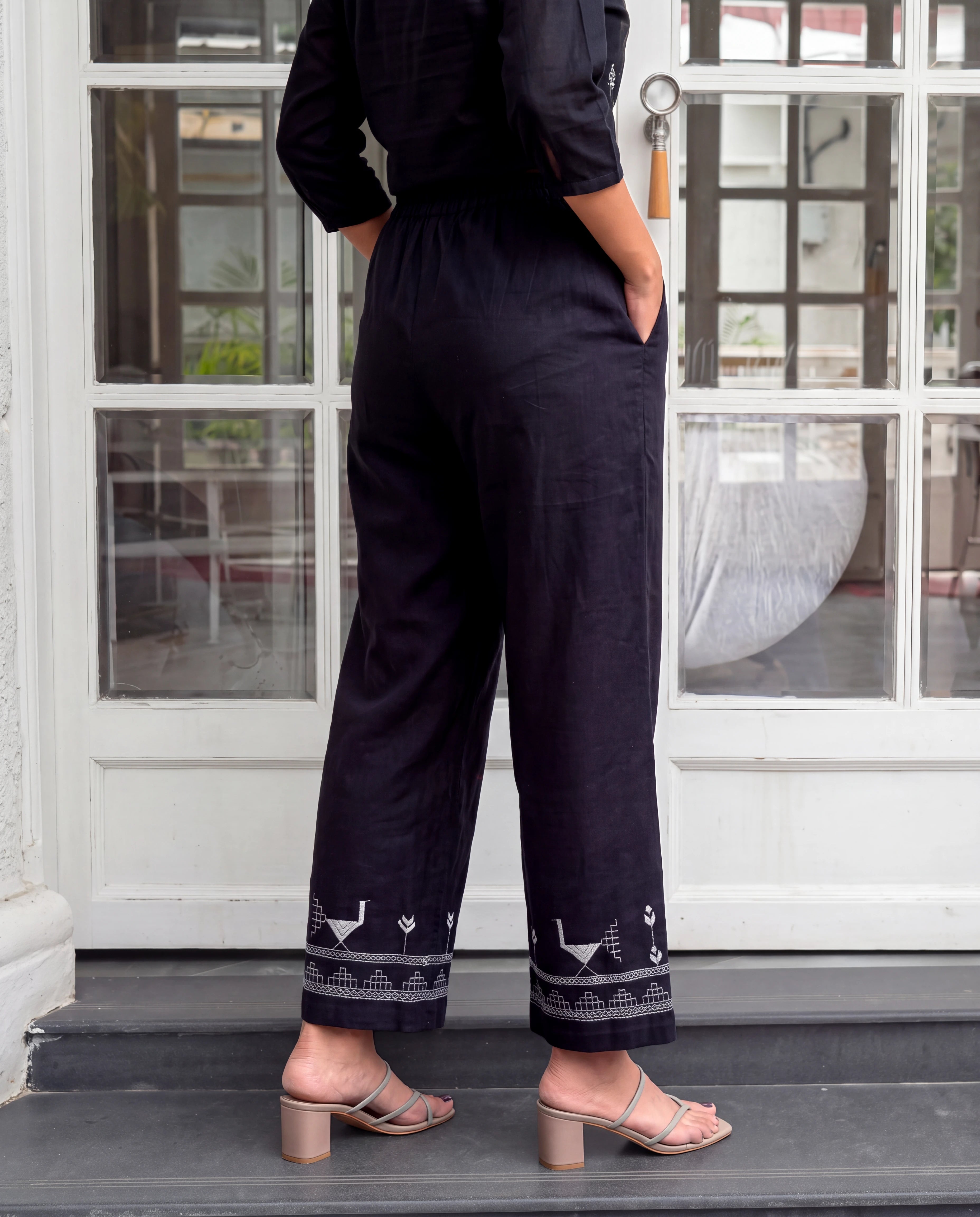 Bagh Cotton Black Hand Embroidered Bottom
