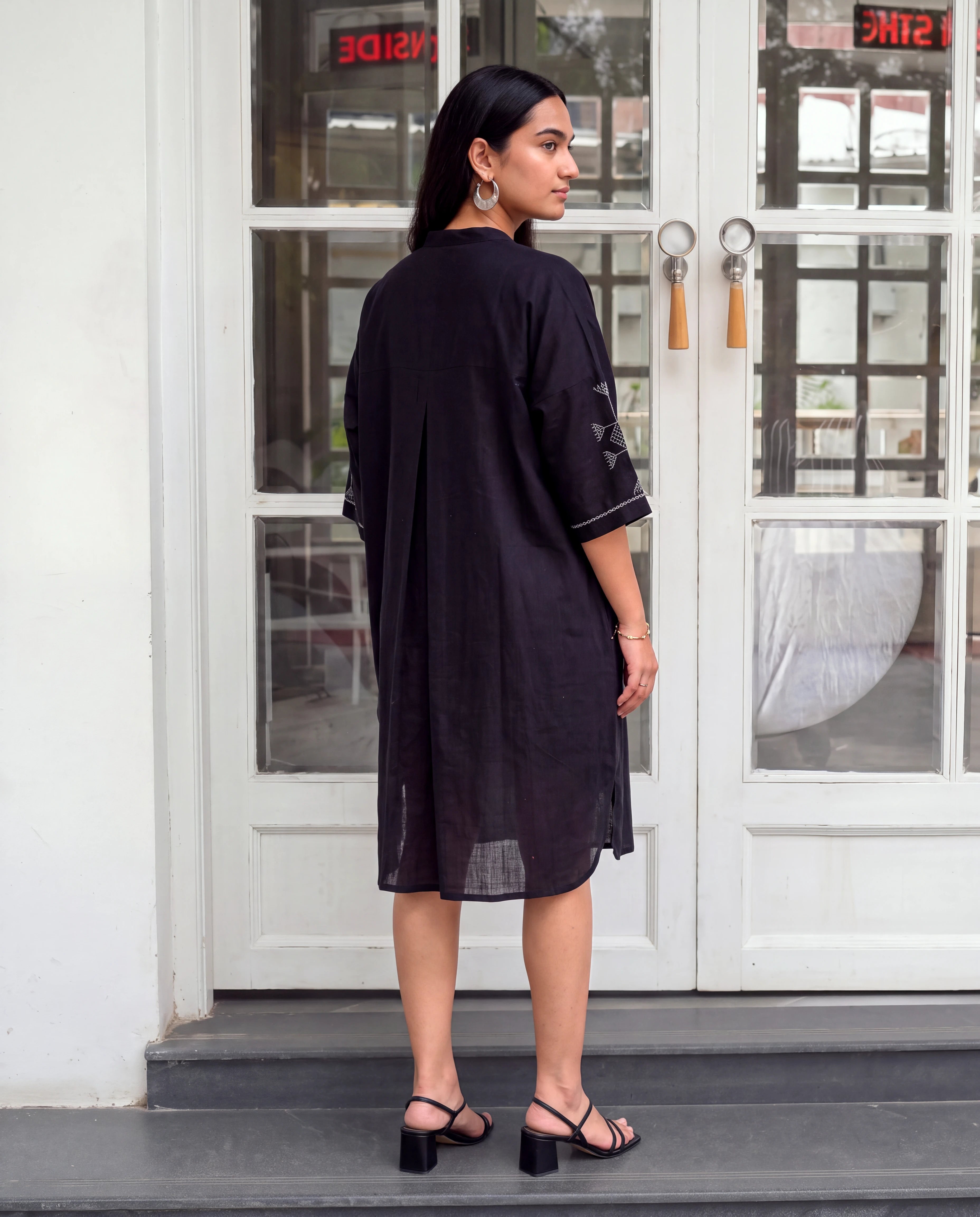 Bagh Cotton Half Sleeve Black Hand Embroidered Dress
