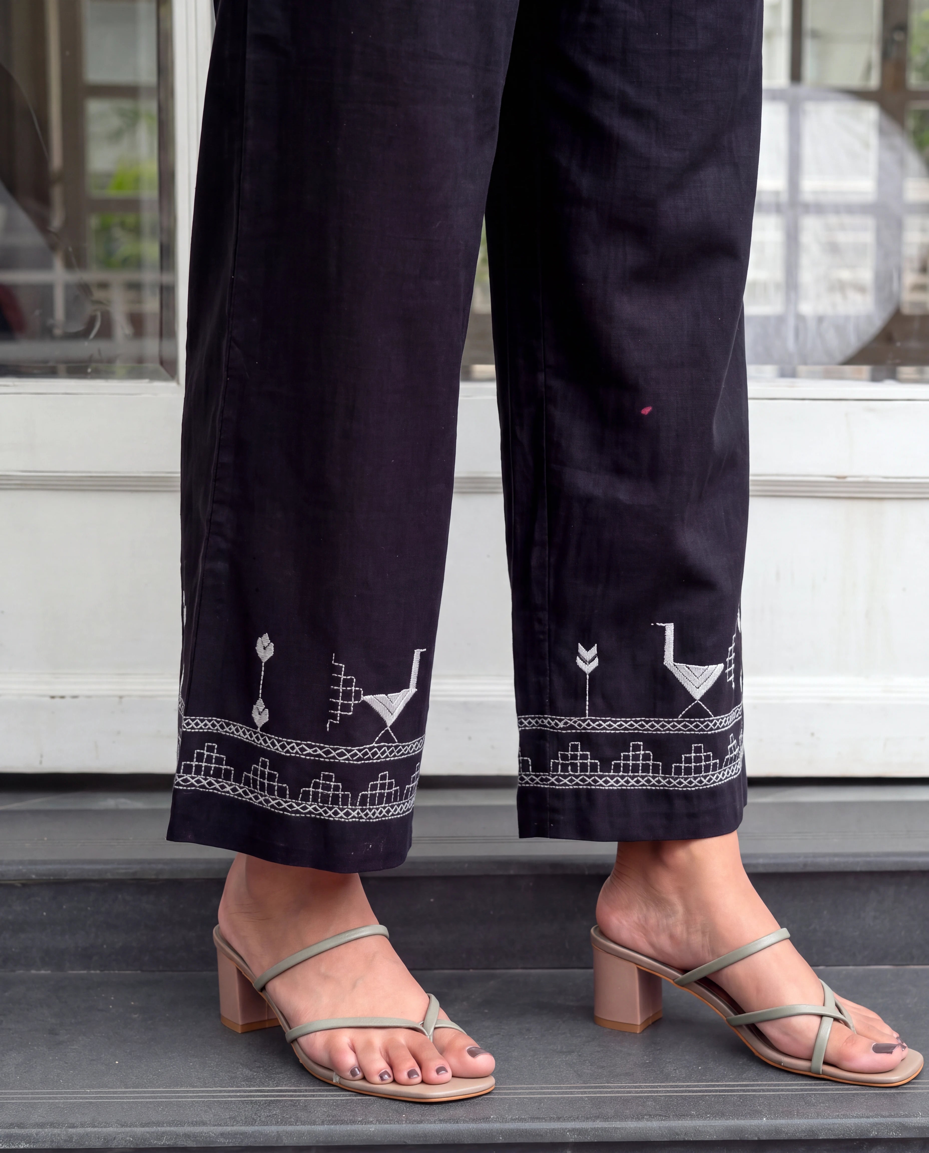 Bagh Cotton Black Hand Embroidered Bottom