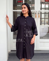 Bagh Cotton Half Sleeve Black Hand Embroidered Dress
