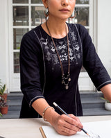 Bagh Cotton Round Neck Black Hand Embroidered Kurta