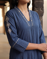 Dhwani Blue A-Line Cotton Kurta With Dessert Hand Embroidery