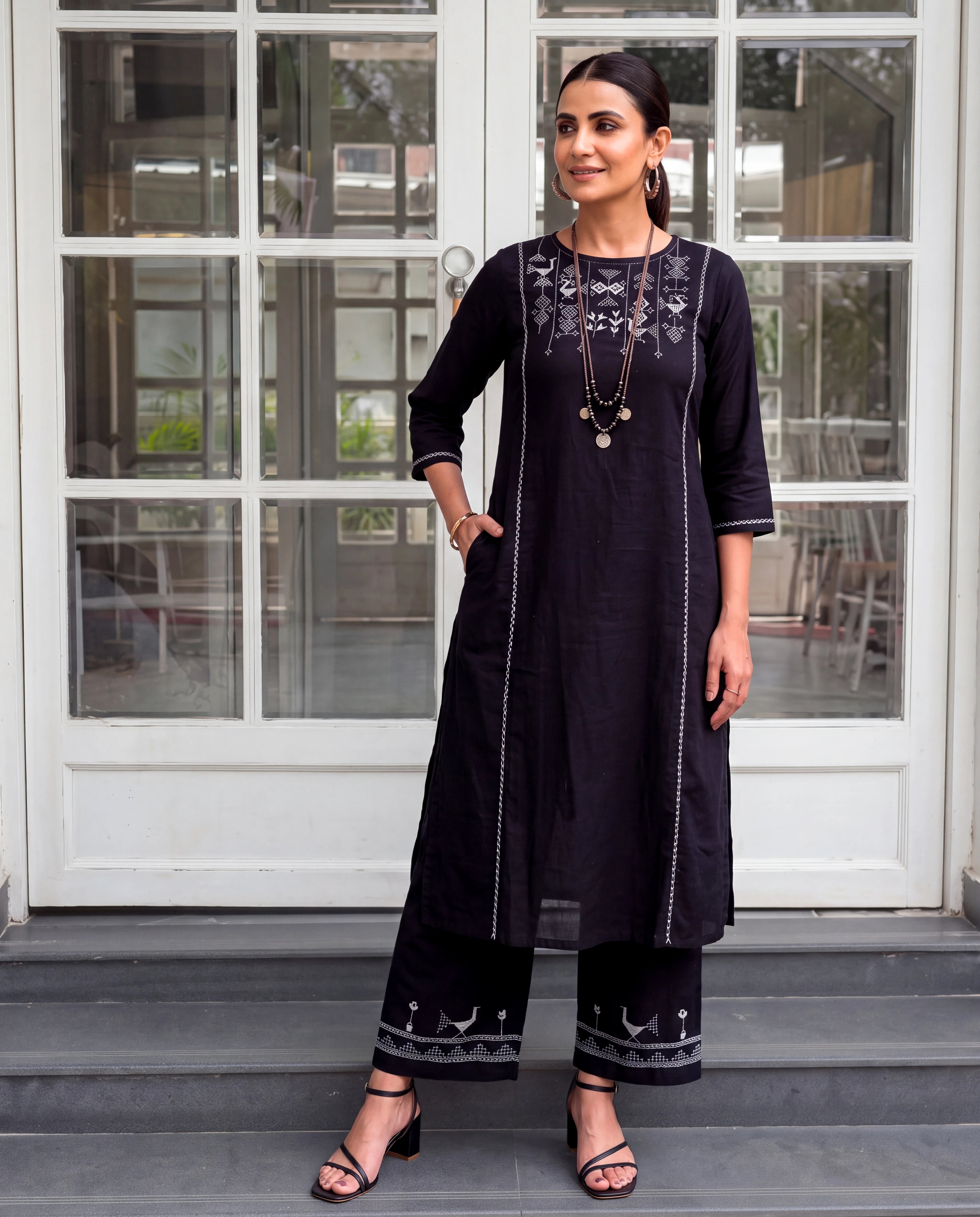 Bagh Cotton Round Neck Black Hand Embroidered Kurta