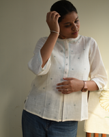 Avani Chikankari Off White Pure Cotton 3Q Sleeve Top