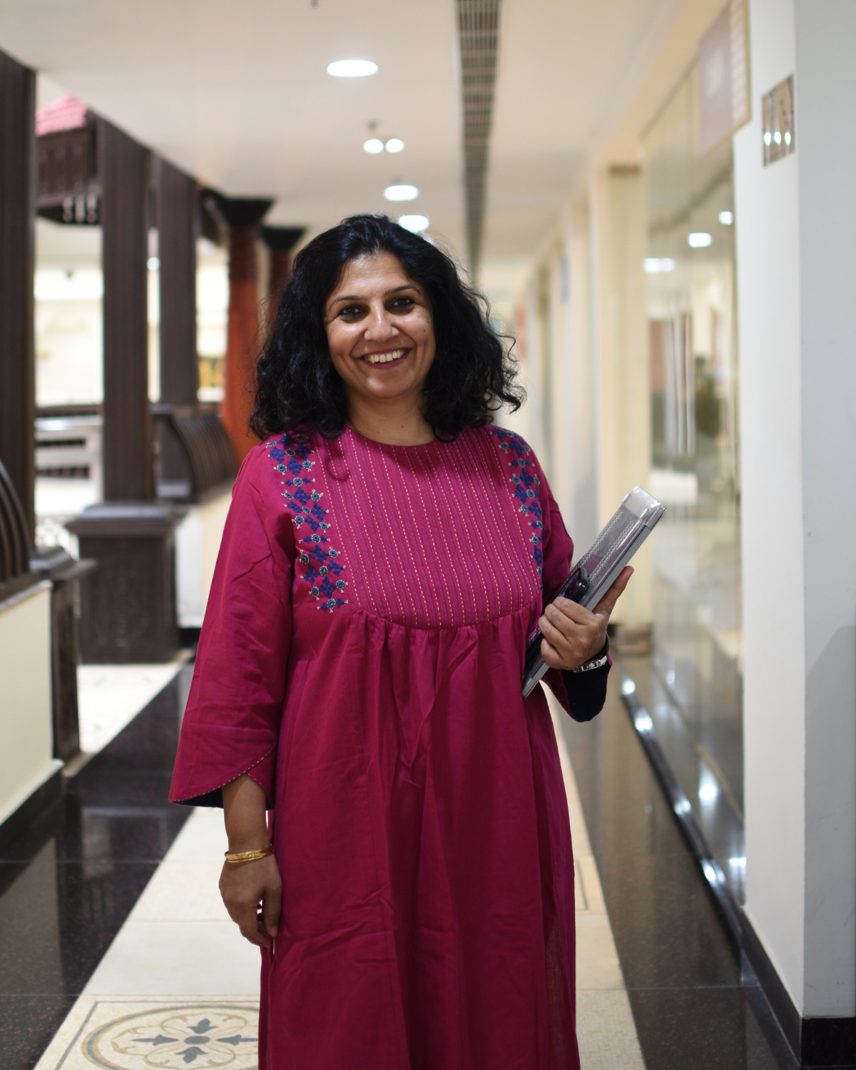 Ruhani Magenta Pintuck Cotton Kurta With Sindhi Hand Embroidery